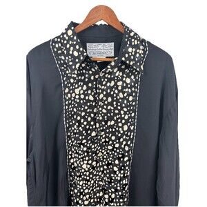 Vintage Bellows Brut Le Garage Shirt Mens Large Black Button Up Confetti France